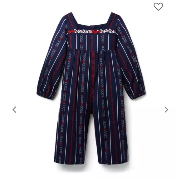 Janie and Jack Embroidered Navy Wide Leg Jumpsuit Little Girls Size 4 - Picture 1 of 5